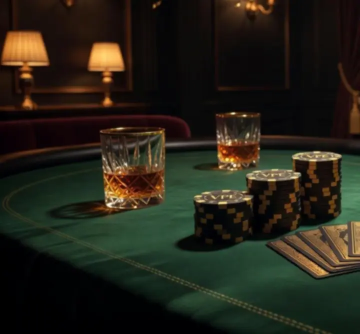 Kaszinó inspirálta dekoráció, elegáns világítás és prémium pókerasztalok