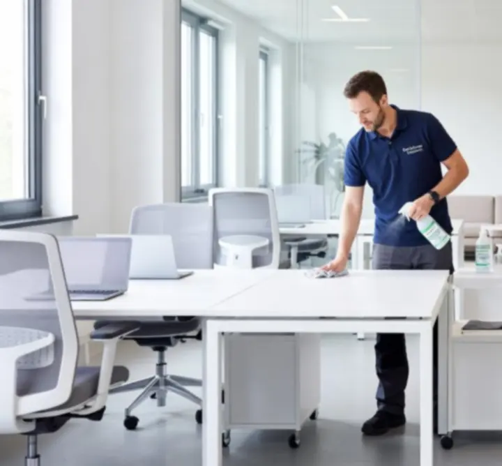 Schoonmaakteam aan het werk in een modern kantoor