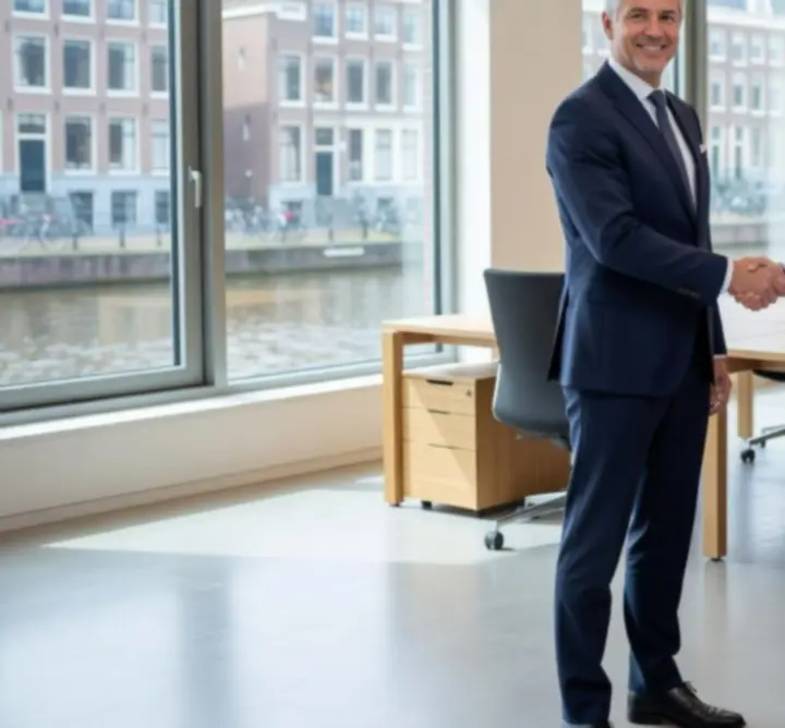 Tevreden zakelijke klanten na professionele kantoorschoonmaak