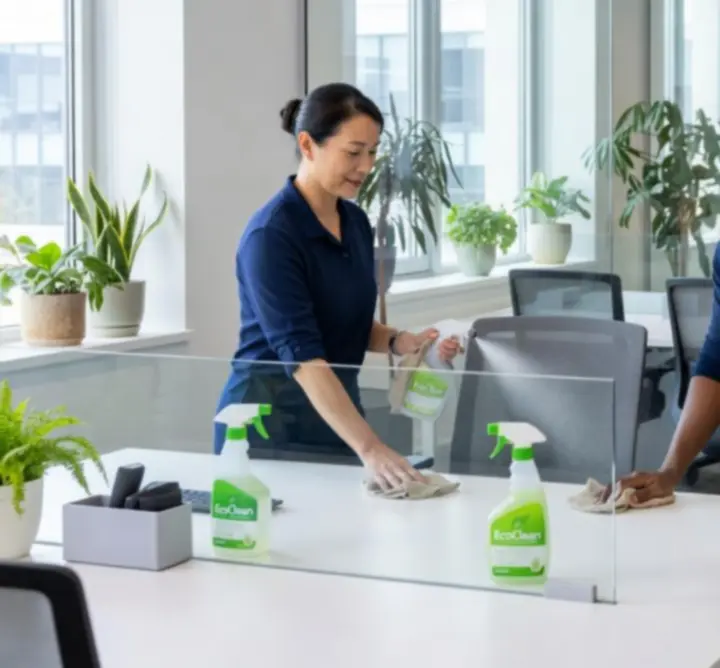 Schoonmaakteam dat werkt met milieuvriendelijke middelen