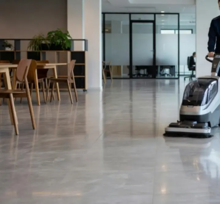 Professionele machine voor vloerreiniging in een kantooromgeving