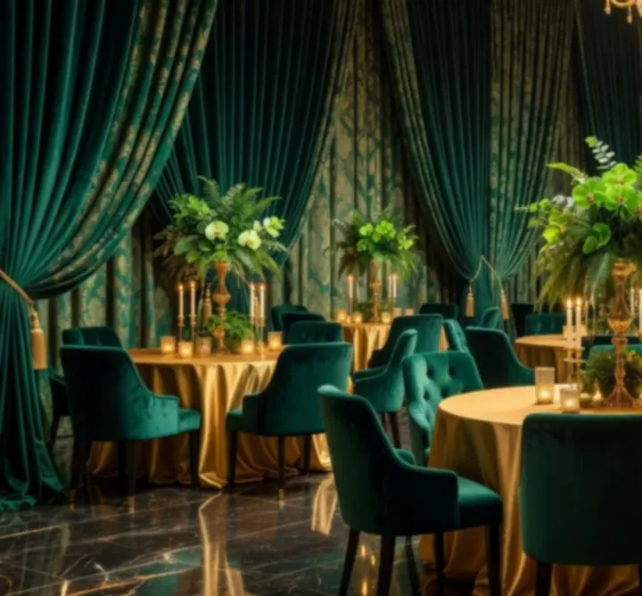 Arany és mélyzöld kaszinó dekoráció luxus enteriőrrel