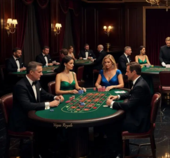 Kaszinó-stílusú est elegáns játékasztalokkal és zsetonokkal