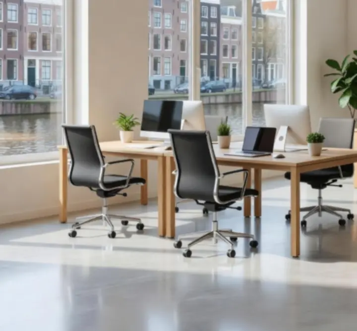 Modern schoon en opgeruimd kantoor onderhouden door professioneel schoonmaakteam.