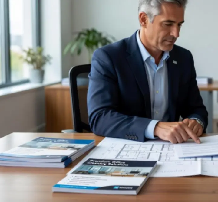 Adviesgesprek over prijsbepaling voor kantoorschoonmaak