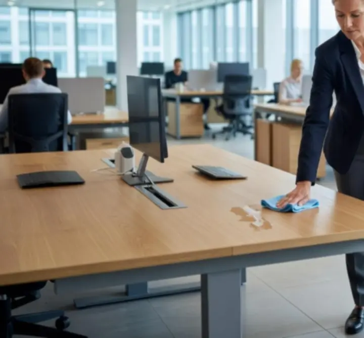 Schoonmaakpersoneel van Sportclub Franekernland Cleaning aan het werk in een kantoor