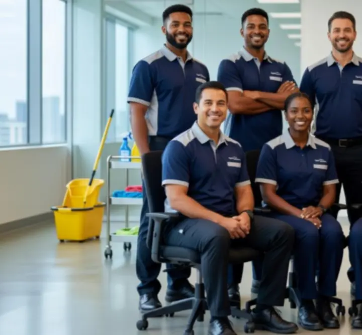 Team van Sportclub Franekernland Cleaning in een schoon kantoor